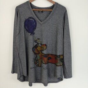 Inoah Womens Top Dog Balloons V Neck Tunic Size XL Whimsy Art To Wear